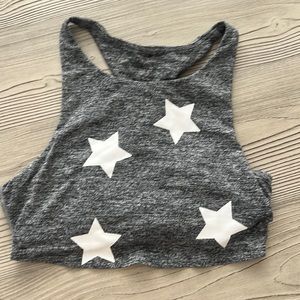 Spiritual Gangster Grey with White Stars Sports Bra Size Small